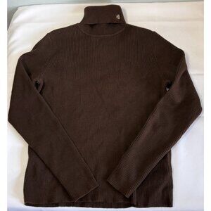 VTG Lauren Ralph Lauren Ribbed Turtleneck Sweater Petite Medium Brown Logo